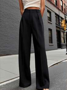 Pantalon droit noir unicolore, élégant et décontracté, idéal pour le bureau et les déplacements. Convient à une utilisation quotidienne, pour le trajet et le bureau.