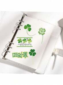 50pcs/Set Korean Ins Style Fresh Artistic Four Leaf Clover Stickers Hand Account Decoration Luggage Green DIY Materials Phone Case Sticker Original Stickers - Green - View 1