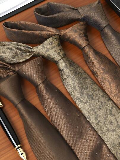 1pc Deep Coffee Color Hand-Tied Necktie, Suitable For Casual, Business, Streetwear Daily Use