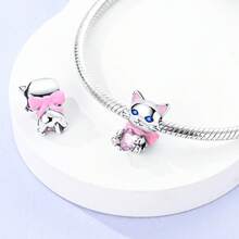 1pc Cute Cat Paw Series Silver Color Dog Paws Charms For 3mm Bracelet Necklace DIY Making Beads Pendant Elegant For Women Ideal For Daily Jewelry Styling & Gifting To Cat Lovers Western Jewelry - Silver - View 5
