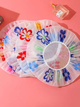 5/3/1pc Printed Waterproof Reusable Shower Cap, Elastic Multipurpose Bathroom Bathing Cap With Various Prints, Suitable For Women Spa Salon, Hair Dyeing, Beauty Salon, Daily Care For Men And Women, Shower Bathing Oil-Proof Hair Cap