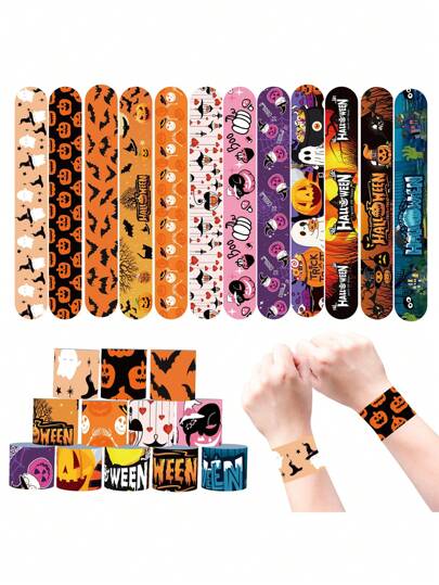 10/30/50 Stücke Halloween Slap Armbänder, Halloween Party Geschenke, Geschenke für Jungen und Mädchen, Halloween Party Zubehör Slap Armbänder im Großeinkauf, Halloween Süßigkeitentüten Geschenke