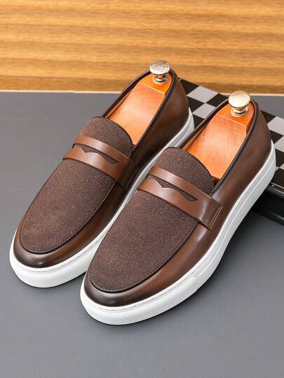 经典复古风格男士一脚蹬乐福鞋，柔软舒适的仿麂皮优雅绅士平底鞋，英伦风格，适合中年、青年、学生、毕业典礼、婚礼、派对、办公室、商务、日常穿着、春夏/秋季，请订购大一码