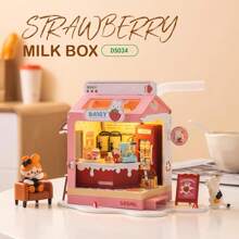 Robotime Mini casa fai da te Rolife, scatola del pane di Teddy e scatola del latte alla fragola, kit per casa delle bambole in miniatura, decorazione per libreria in miniatura, graziosi set di bricolage, regali, hobby per donne o ragazze