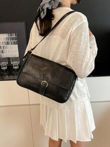 Bolso hobo con solapa con decoración de hebilla para adolescentes, niñas, mujeres, estudiantes universitarios, novatos y trabajadores de cuello blanco, perfecto para la oficina, el trabajo, los negocios, el mejor bolso de trabajo para mujeres