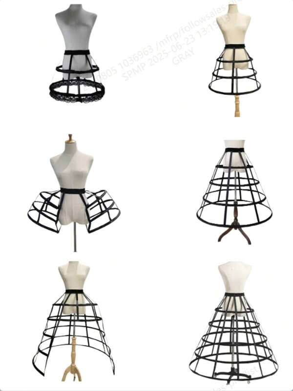1 Peça Saia de Verão Respirável Preta/Branca de 4 Camadas para Mulheres, Anágua Lolita, Vestido de Noiva, Anágua de Gaiola Ajustável com Estilo Barroco, Adequada para Casamento, Festa, Cosplay