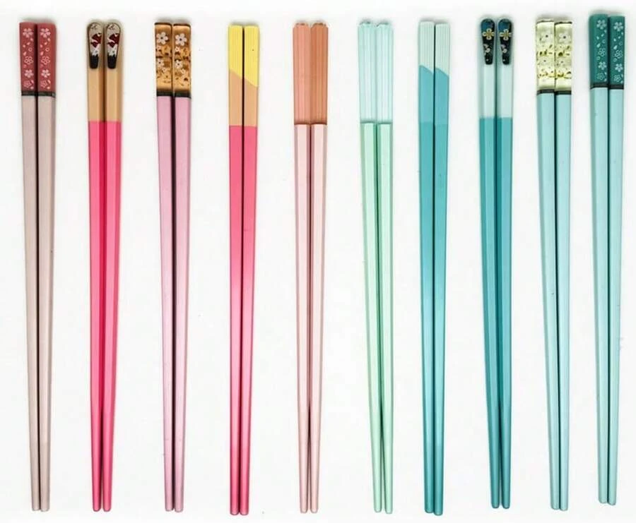 10 Pairs Fiberglass Reusable Chopsticks, Non-Slip,Chopsticks Set For Sushi, Ramen,Dumpling, Asian Cuisine,Noodles, Bento Box,Chinese Japanese Korean Food, Pink+Teal