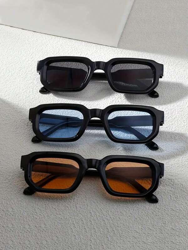 Summer Retro Men's Glasses Set Of 3, Square Small Frame Glasses, Suitable For Daily Decoration And Photography In Summer