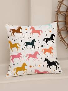 1 pièce Housse de coussin décoratif imprimé avec un cheval de bande dessinée minimaliste mode, sans rembourrage. Convient pour le canapé et le salon