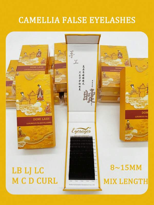 LB LC LJ M C D Curl Mix 8~15mm Camellia Fake Lashes Easy Fan False Eyelashes Natural Soft Faux Mink Eyelash Extensions Russian Volume Individual Makeup Lashes Fairy Eyelash Extensions Spikes Lashes Cluster Mink False Eyelashes For Makeup