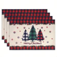 4/6pcs/Set, Fashionable Christmas Tree Pattern Printed Linen Placemats, Size 12*18 Inches/30*45 Cm, Home Decor, Suitable For Dining Table. - Multicolor - View 7