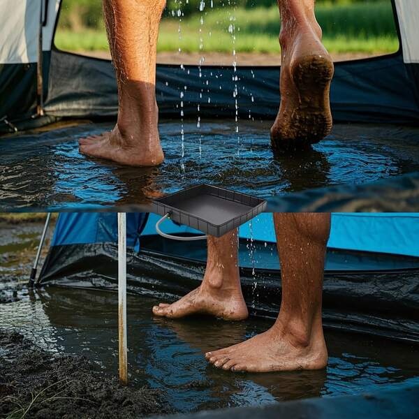 40 x 40 x 5 Zoll tragbare faltbare Camping Dusch-Wanne mit Ablaufschlauch und Clips - robuste PVC Outdoor Dusch-Wanne für Zelt, Wohnmobil, Tierwäsche und Angellagerung - modernes schwarzes Design, Camping Essentiell | Faltbare Dusch-Wanne
