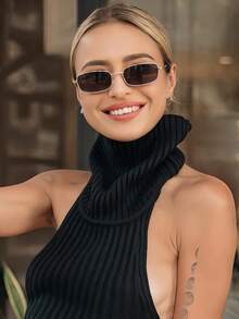 POLASUP 1pcs Mini Retro Square Full Metal Fashion Glasses, Fashion Eyewear For Summer, Y2K Red & Black Punk Style Vintage Street Photography Glasses (With PU Case Box) - Khung bạc toàn màu xám + hộp quà PU - Xem 2