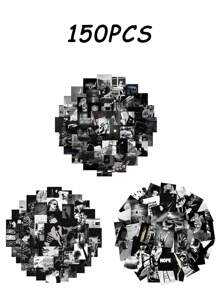 50/150pcs Black & White Artistic Atmosphere Photo Stickers, Personalized Artistic Style, Waterproof PVC Material, Suitable For Helmet Decoration, Car Decor, Party Decor, Labels, Self-Adhesive Stickers, Scrapbooks, Laptops, Luggage, Guitars, Water Bottles, Phone Cases, Urban Youth Fashion Decor