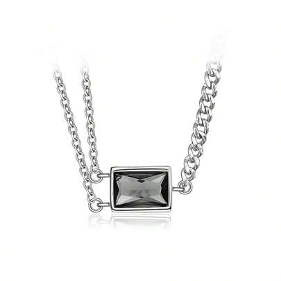 Collar de moda asimétrico de mujer de diseño cuadrado de circonita negra vintage de plata esterlina 925