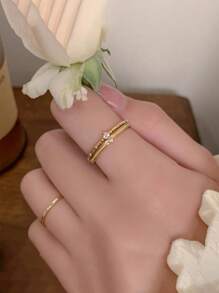 GAGAFEEL 1 pieza Anillo de plata de ley S925 Anillo para el dedo medio exquisito de doble capa Anillos de zirconia vintage Joyería regalo para mujeres