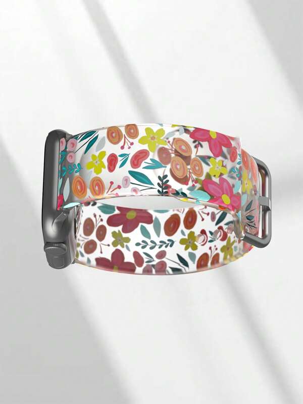 Colorful Flower Pattern 1pc Soft Elastic Breathable Comfort Replacement Wrist Band Strap Compatible With Samsung, Garmin, Honor Smartwatches, Compatible With Apple Watch