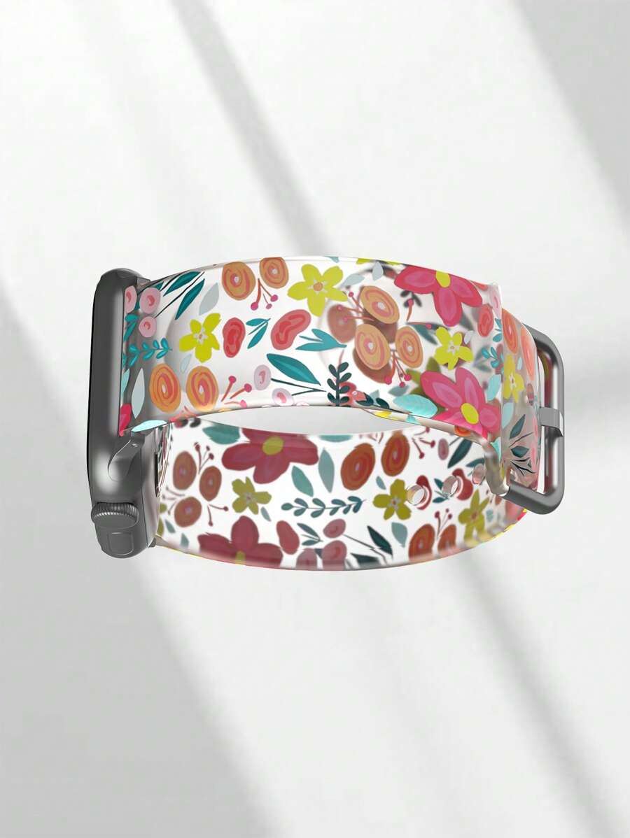 Colorful Flower Pattern 1pc Soft Elastic Breathable Comfort Replacement Wrist Band Strap Compatible With Samsung, Garmin, Honor Smartwatches, Compatible With Apple Watch