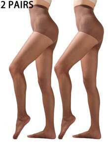2 pary plus size damskie seksowne wysokie elastyczne oddychające rajstopy w kolorze kawy
