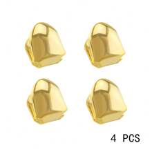 4 Stücke klassisches goldfarbenes einfaches Zahn-Grillz-Set, Hip-Hop Zahn-Dekoration, verstellbar, unisex, Bühnen-Requisiten für Partys