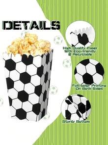 10/20 件足球主题纸质爆米花盒 - 六角网格黑白足球场设计，坚固的牛皮纸零食容器，适用于运动派对、生日、派对、派对礼品和礼品包装，派对爆米花盒，活动零食容器 - 彩色 - 查看 5