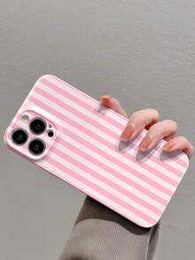 Funda para teléfono 1 pieza Funda rígida para teléfono felino brillante perforada con patrón de rayas rosas minimalistas 11/12/13/14/15/16 Pro - Multicolor 4 - Ver 4