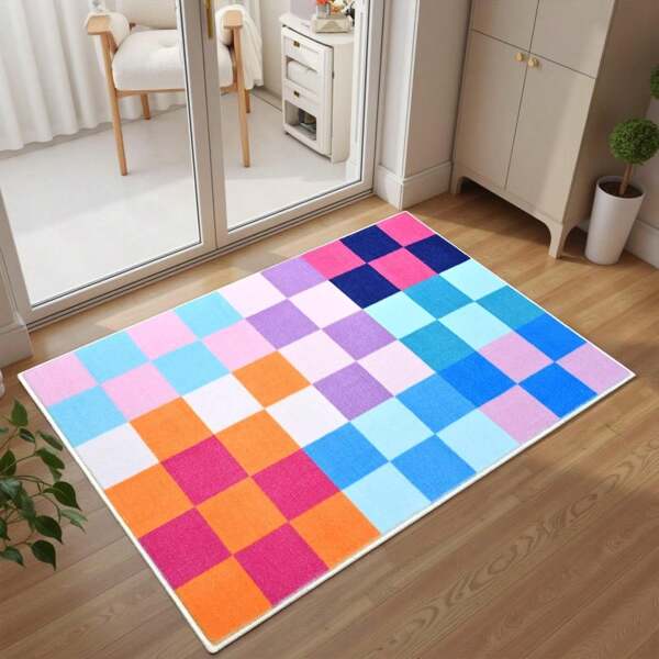 1pc Multi-Color Plaid Mat - Soft Washable Mat, Available In Various Sizes, Suitable For Entryway, Kitchen, Living Room, Bedroom, Patio, Bedroom Mat | Vibrant Floor Covering | Anti-Stain Mat, Door Mat, Small Rug, Welcome Mat, Carpet, Floor Mat, Outdoor Door Mat, Kitchen Rug, Home Decor, Front Door Mat, Area Small Rug, Outdoor Mat, Home Decor, Area Rug, Garden Rug, Machine Washable Carpet