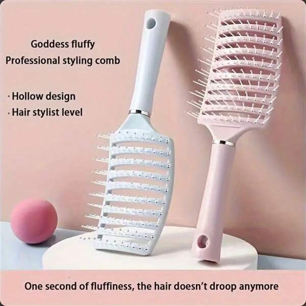 1 Piece Of Colorful Pork Rib Comb, High Top Fluffy Hair Styling Comb, Long Hair Curly Hair Massage Curved Comb, Fluffy Hair Styling Comb - Large Curved Pork Rib Design Suitable For All Hair Types, Scalp Massage And Straight Hair Comb