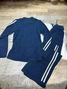 Women's Mousse Knit Set, Blouse And Pants, Inveno - 霧霾藍 - 查看 2