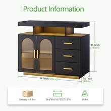 LED Sideboard Buffet Cabinet With Charging Station, Kitchen Storage With Auto RGB Lighted, High Gloss Coffee Bar With 3 Drawers For Living Room, Dining Room, Kitchen - màu đen - Xem 2