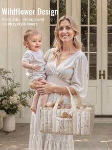 1pc Floral Pattern Diaper Storage Basket, Stylish Nursery Storage Basket - Baby Shower Gift, Essential Baby Supplies, Newborn Necessities, Baby Organizer Basket (Floral Pattern Placement Random) - Floral Beige - View 3