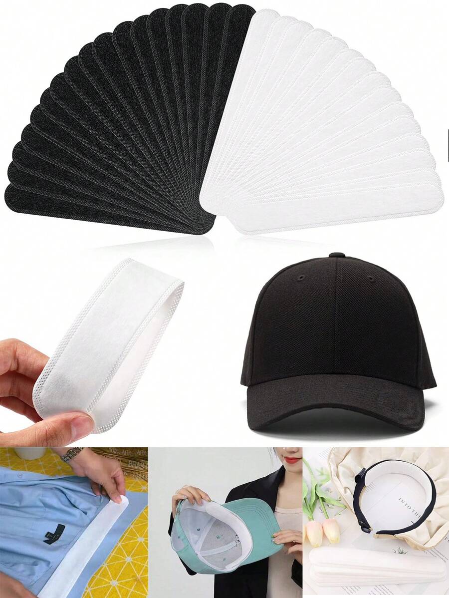 10 件帽子吸汗贴、帽子吸汗垫、衬衫领口汗垫、高尔夫帽减汗胶带、帽子内衬帽保护、衣领保护器、防汗防脏贴纸、一次性帽子吸汗垫、必备、用于帽檐止汗并保持清洁、防污防汗、棒球帽吸汗垫 - 均碼 - 查看 1