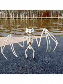 1 件逼真的蝙蝠骨架装饰，可调节的带头骨和翅膀的动物骨架，哥特式派对装饰，适用于室内/室外万圣节鬼魂装饰，易于安装，恐怖家居、派对和户外装饰，鬼屋道具，制作精良