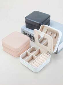 1 Set Travel Jewelry Box With Mirror, Multi-Functional Jewelry Storage Box, Large Capacity Portable Jewelry Box For Storing Rings, Pendants, Earrings, Ties, Bracelets, Best Gift For Girlfriend, Mother's Day, Anniversary, Valentine's Day, Christmas, New Year, Men's Gift, Women's Back To School Gift