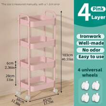 1 Estantería de almacenamiento de metal de múltiples capas de alta estética y compacta con 4 ruedas, flexible y móvil, adecuada para salones domésticos, baños, cocinas, oficinas/estudios, habitaciones infantiles y dormitorios. Regalos especiales adecuados para inauguraciones de casa, cumpleaños, Navidad y fiestas de bebés (estilo estético lindo para habitaciones nuevas)