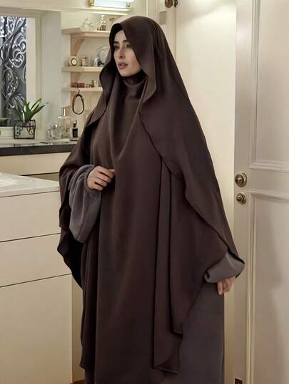 1 pieza Abaya modesta Hijab Kimmar Hijab islámico Jilbeb Hicab Ropa Hijab para mujeres musulmanas Khimaar con diseño de gorra con volantes, conveniente para la privacidad, adecuado para la oración diaria y salir vestido