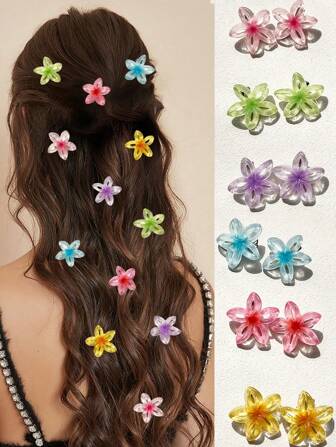 12pcs Women Flower Hair Clips Accessories, Elegant Princess Mini Barrettes Hair Decorations Suitable For Daily Use, Lovely Pink Hair Accessories, Valentine's Day Gift, Claw Clips, Hair Slide, Hair Claws