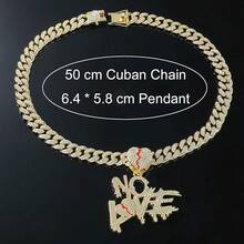Men's Shiny Cuban Chain Necklace, Miami Style Silver Plated Gold Plated Shiny Necklace, Hop Necklace - NO愛心-金色 - 查看 3