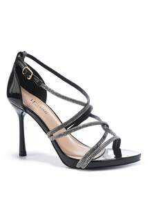 RevReaL Tacones de aguja con tiras de strass, elegantes y de moda para fiestas al aire libre - Negro - Ver 2