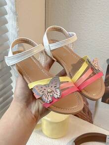 A Pair Of Sweet And Colorful Girl Sandals With Butterfly And Pearl Decorations, A Versatile Summer Casual Style - Multicolor - View 5