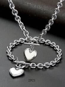 Stylish Personalized Design Simple Stainless Steel Love Necklace Bracelet Earrings Suitable For Holiday Gifts To Friends