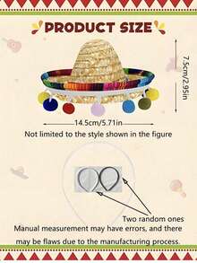 1/2/3件装派对及节日墨西哥草帽头箍，可爱迷你草帽家庭节日头饰，几何图案涤纶纤维头箍，适合庆祝活动和送礼，女士发箍 - 彩色 - 查看 3