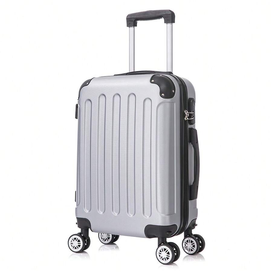 ABS Cabin Suitcase 55x40x20cm (40L) - Small Trolley Hand Luggage - 4 Double 360° Spinner Wheels - Hand Luggage | Heavy Duty | Durable | With Telescopic Handle | Ideal For Business Travel & Vacation | For Men & Women - Yellow/Navy/Black/Silver/Red/Pink/Rose Gold/Turquoise/Mint/Purple/Green - 銀色 - 查看 1