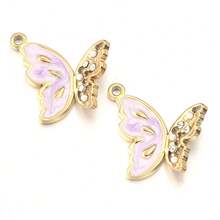 2 piezas/Paquete Colgante de acero inoxidable con strass y perla, 21X21.5mm Colgante para collar/pulsera para hacer joyas DIY, accesorios hechos a mano de lujo y versátiles con diseño de mariposa