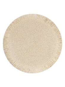 مجموعة من 2/6/8 قطع من الحصير المنسوج بشكل طبيعي، حصير دائري بطراز بوهيمي مزين بشراريب، قطر 15 بوصة، مقاوم للحرارة وقابل للغسيل، أطباق طاولة المطبخ، أطباق تحت الأكواب مانعة للانزلاق للتخييم وحفلات العائلة والزفاف والأعياد والحفلات العشائية