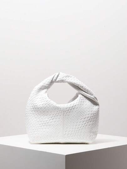 1pc Fashionable Twisted Squared Handbag, Retro Woven Faux Leather Women's Tote Bag, Work Bag For Women, Premium Pleated Bag (Pattern Randomly Assorted)