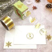 500pcs/Roll Gold Foil Christmas Stickers, 1 Inch Round Plastic Seals, Matte Finish, Disposable, Merry Christmas & Snowflake Design, For Envelope Sealing, Card Making And Holiday Decoration, 6 Patterns Room Decor Home Decor Wall Decor Wall Stickers Wall Sticker Funny Stickers Personalised Stickers Scrapbook Supplies Scrapbook
