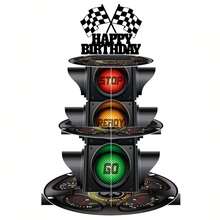 مجموعة/مجموعتان حامل كب كيك بثلاث طبقات بنمط سيارات السباق وأضواء إشارة، حامل كب كيك ورقي، برج كب كيك لحفلة سيارات السباق وعيد الميلاد، ديكور حفلة عيد الميلاد بسيارات السباق، لوازم حفلة سيارات السباق، ديكور كعكة DIY إبداعي، ديكور مركزي لطاولة حفلة عيد الميلاد، عرض كب كيك وحلويات، ديكور استحمام الطفل