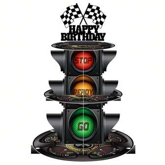 1 套/2 套 3 层赛车主题纸杯蛋糕架信号灯图案纸杯蛋糕托纸杯蛋糕塔赛车派对装饰生日派对装饰品快速赛车生日派对装饰我们去赛车派对用品创意 DIY 蛋糕装饰生日派对桌面中心装饰纸杯蛋糕甜点展示婴儿洗礼装饰