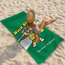 1 Stück Mikrofaser Strandtuch Muster mit Cartoon Bär beim Baseballspielen Muster, geeignet für Yu Haibin Urlaub, Schwimmbad, Surfen, Körpertrocknung, Bettwäsche, Yoga und Camping, bequem, leicht und vielseitig.